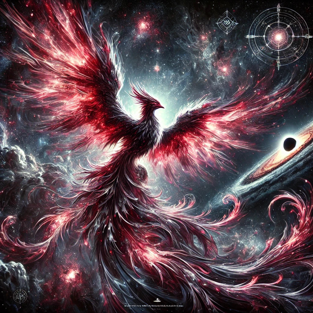 Jupiter condor flying through deep space, massive wings, planetary gravity symbolism, cosmic authority, digital art.